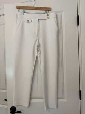 Veronica Beard White Renzo Pants with Gold Buttons